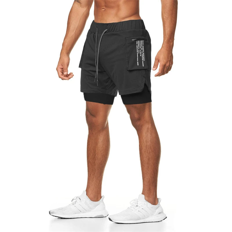 Sport Shorts Men Sportswear Double-deck Running Shorts 2 In 1 Beach Bottoms Summer Gym Fitness Training Jogging Short Pants