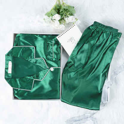 M-XXL On Sale Silk Satin Pajamas Suit Women Full Sleeve Lounge Homewear Clothes Loose Home Pyjamas Nightwear Clearance Sale