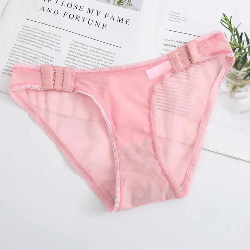 Transparent Mesh Lady Panties Side Buckle Adjustment Women's Unerpants Sexy Low Waist Knicker Seamless Female Briefs