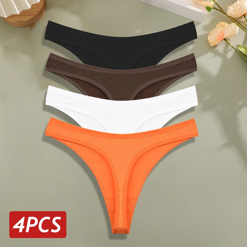 4PCS/Set Cotton Panties for Women Sexy Low Rise G-String Thongs Ultra-thi Seamless Panties