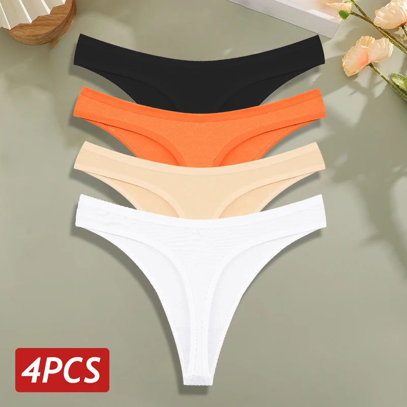 4PCS/Set Cotton Panties for Women Sexy Low Rise G-String Thongs Ultra-thi Seamless Panties