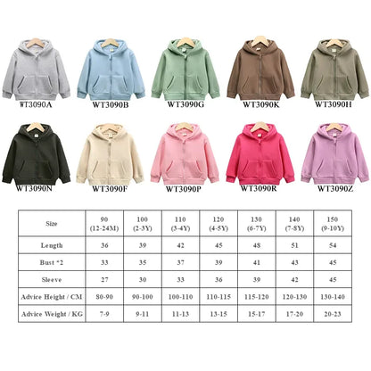 Chidren Thicken Fleece Hooded Coat Soild Cotton Long Sleeve Hoodies