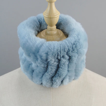 Good Elastic Rex Rabbit Fur Ring Scarves Winter Warm Women Genuine Rex Rabbit Fur Scarf Knitted Real Natural Fur Wraps Headbands