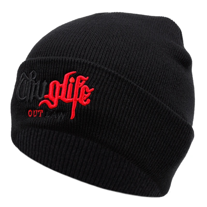 New Fashion Knitted Hat Thuglife Embroidery Couple Hat Unisex Black Beanie Hats Beanies Warm Knitted Hat Wool Cap Gorros