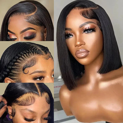 Bob Wig Human Hair 13X4 Frontal Lace Wig Straight 180% Density HD Lace Front Wigs Human Hair Pre Plucked Bob Wigs for Woman