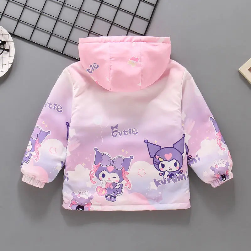 Kuromi Printed  Plush Hooded Jacket Kid Fashion Outerwear