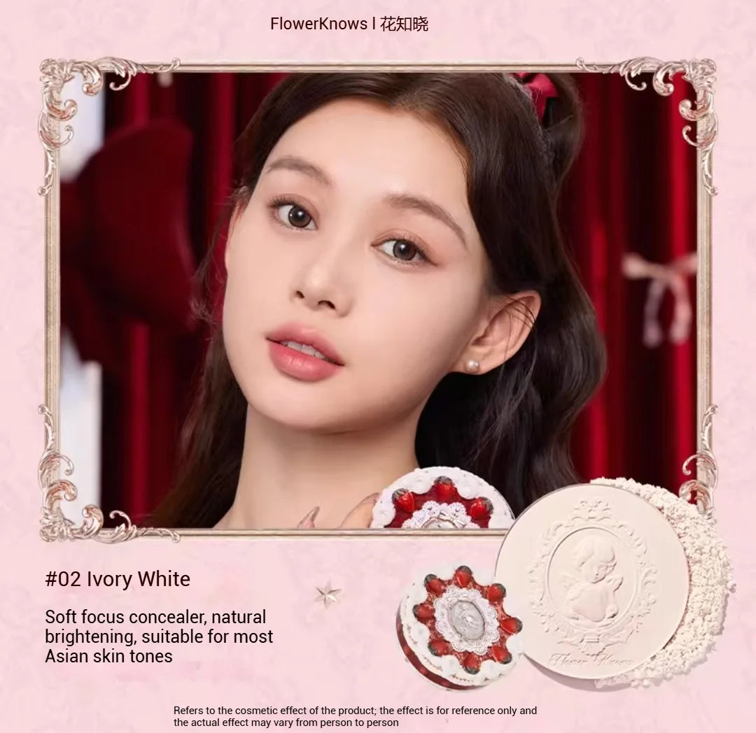 Flower Knows Strawberry Cupid Setting Powder Long-lasting Oil Control Matte Flawless  With Puff  Finish Color Retention Makeup