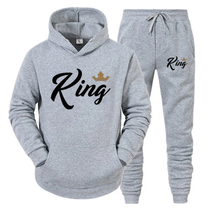 Couple Sportwear 2022 Fashion Set KING QUEEN Printed Lover Hooded Suits Hoodie and Pants 2pcs Set Streetwear Men Women Clothing