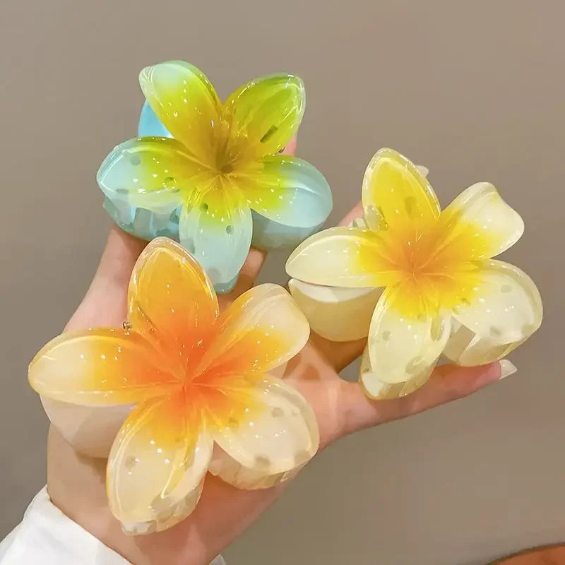 Flower Crab Hair Clips for Women Plumeria Barrettes Large Hair Claw for Thin/Thick Beach Hair Accessories for Girls 8cm