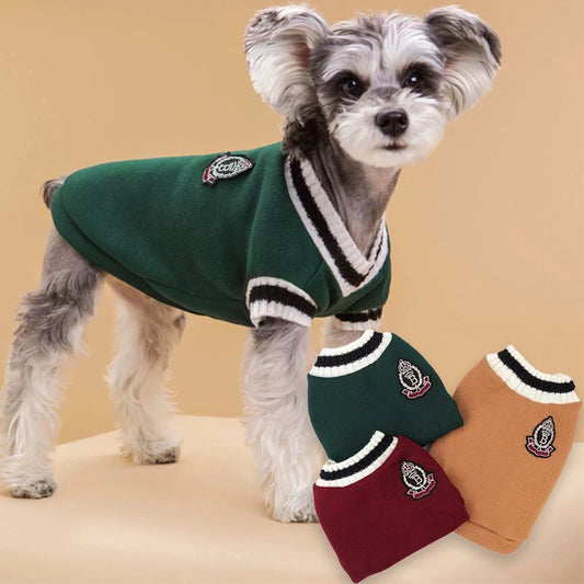 For Small Dogs Puppy Vest Clothes Kitty Jacket Outfits Winter Warm Pet Dog Sweater College Style V-neck Puppy Knitwear