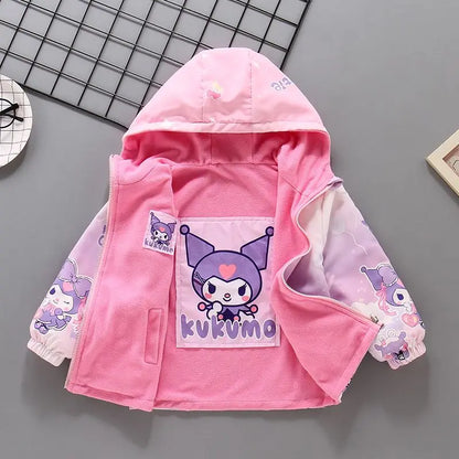 Kuromi Printed  Plush Hooded Jacket Kid Fashion Outerwear