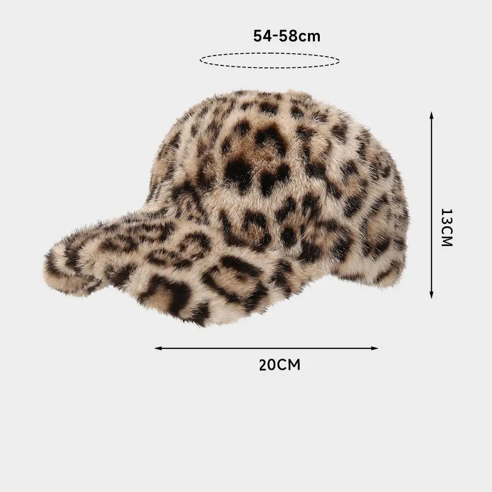 Leopard Print Baseball Cap Women Plush Faux Fur Keep Warm Winter Women's Cap Outdoor Vintage Snapback Hats For Women