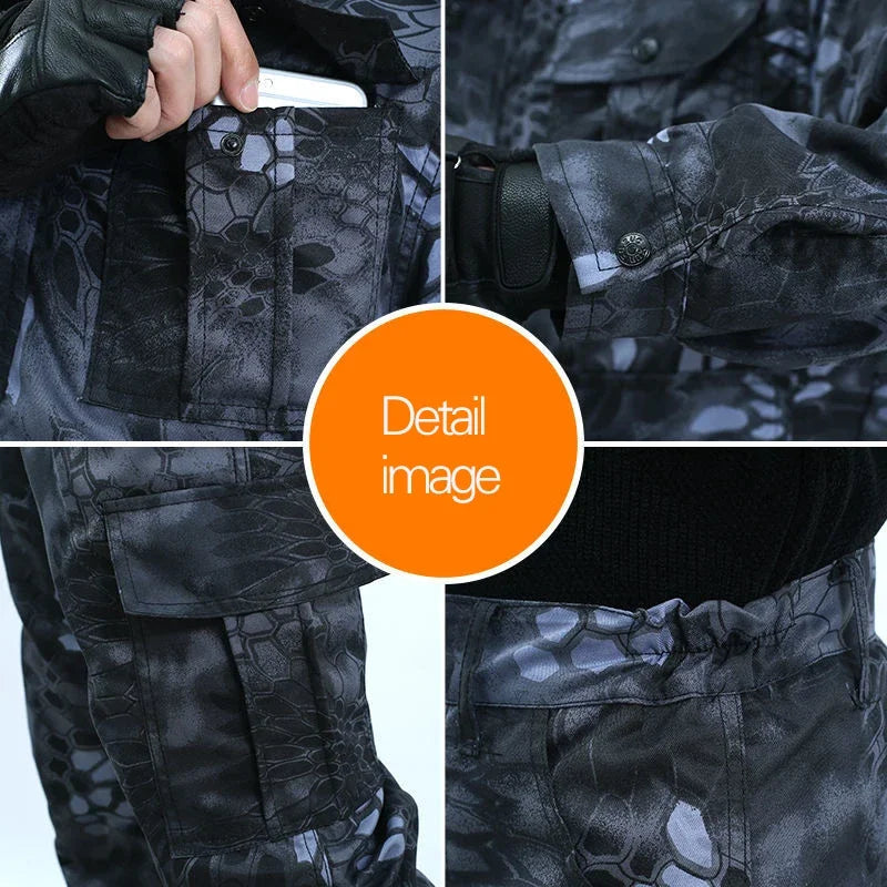 Men's Soft Tracksuit Outdoor Camouflage Suit Uniform Python Pattern Wear-resistant Overalls Labor Insurance Clothes Men Hombre