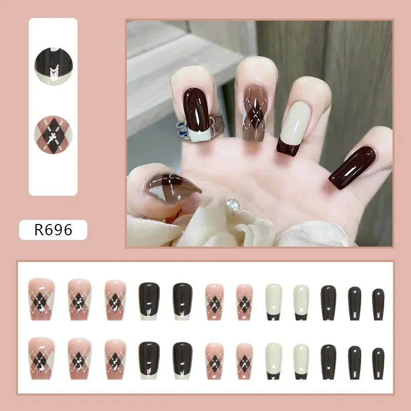 Vintage Camellia Wearable Pink Press on Fake Nails Tips with Glue False Nails Design Butterfly Lovely Girl False Nails