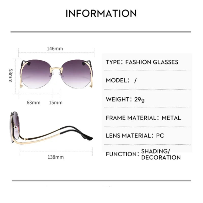 New Fashion Rimless Round Sunglasses For Women Men Luxury Vintage Punk Sun Glasses Tredning Outdoor Shades UV400 Eyeglasses