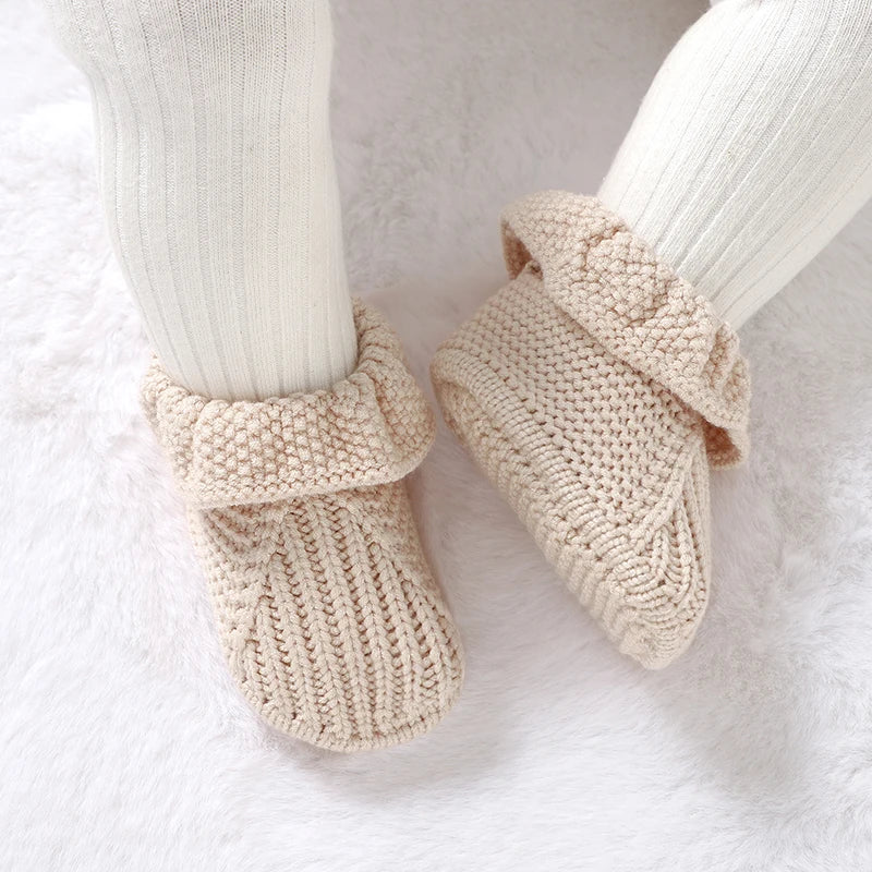 Newborn Baby Shoes Knitted Infant Girl Boy Boots Fashion Ruffles Slip-on Toddler Kid Footwear 0-18M Handmade Clothes Accessories