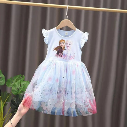 Summer Baby Girls Dresses For Girls Vestidos Wedding Party Clothes Kids Pajama Top Frozen Anna Elsa Print Princess Party Dress