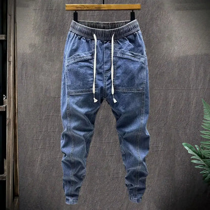 Elastic Waist Jeans Men's Elastic Drawstring Waist Denim Cargo Pants with Pockets Casual Spring Autumn for Men for Everyday