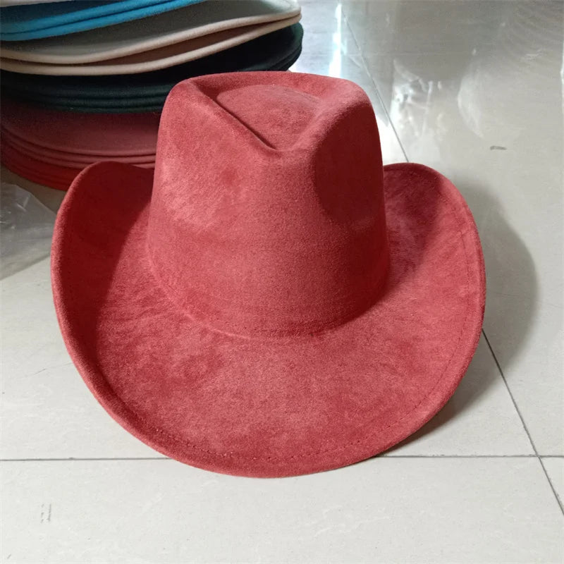 Western suede leather 7.5CM Western denim women's Fedora hat men's church jazz hat fashion travel party hat denim hat 2024