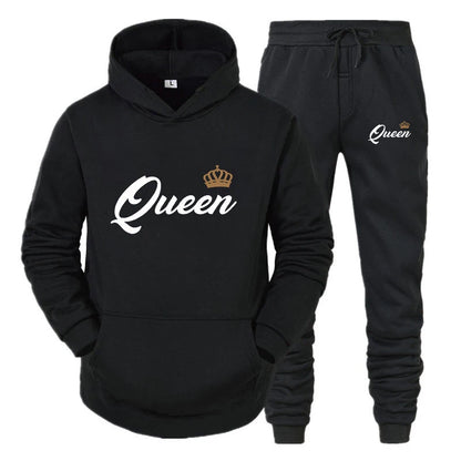 Couple Sportwear 2022 Fashion Set KING QUEEN Printed Lover Hooded Suits Hoodie and Pants 2pcs Set Streetwear Men Women Clothing