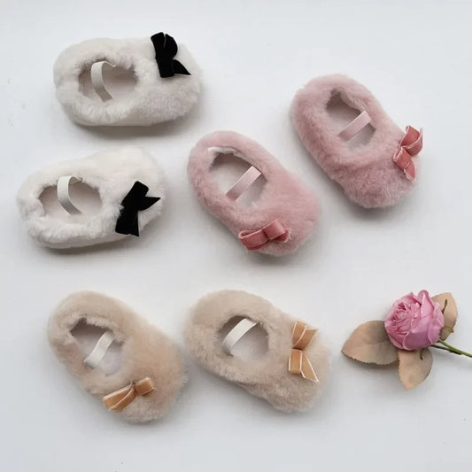 Autumn Winter Baby Dress Shoes Cute Ballet Style Todllers Walking Shoe Warm Cotton Korean Style Hairy Princess Shoes 0-18Months