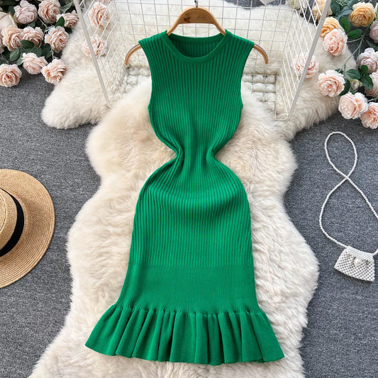 YuooMuoo Early Autumn Sexy Package Hips Ruffles Mini Dress Summer Fashion Y2K Knitted Bodycon Ladies Dress Korean Party Vestidos