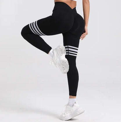 Women V Back Line Leggings Gym Fitness Athletic Workout Elastic Leggins Butt Lifting Yoga Pants Sports Training Tights S-XL