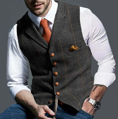 Spring and Autumn Europe and The United States Men's Fashion Plaid Casual Single-breasted Vest Slim-fit Suit Vest, Commuting