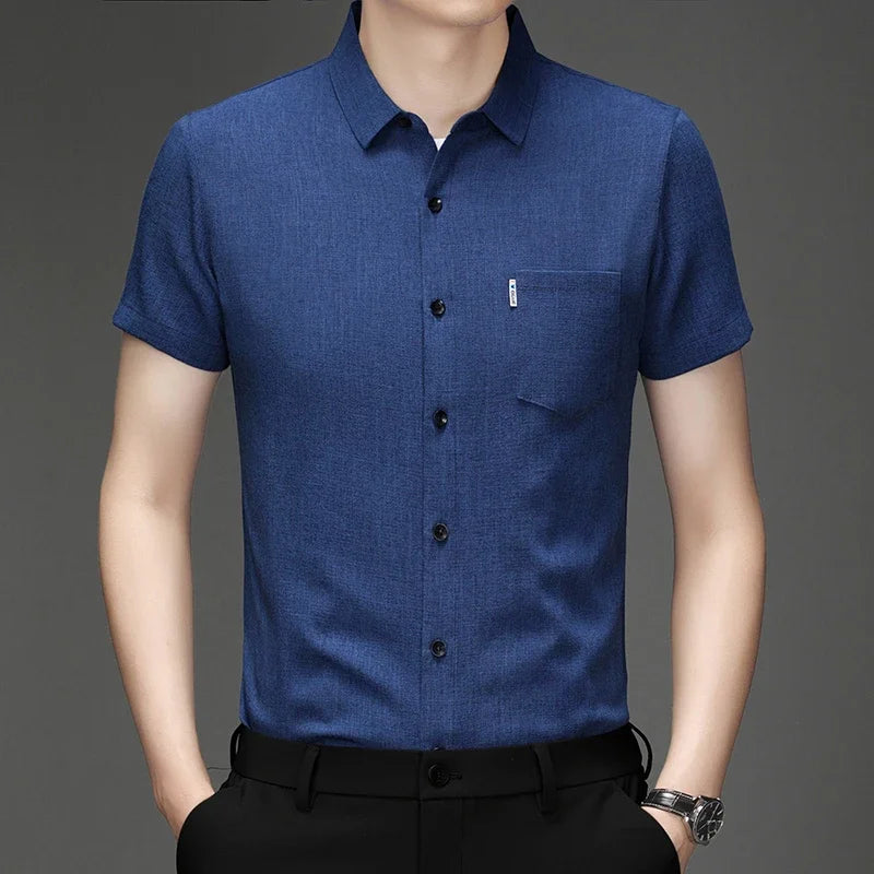 New Men's Business Casual Short Sleeved Printed Shirt with Wrinkle Resistance No Ironing Comfortable All Season Versatile Top