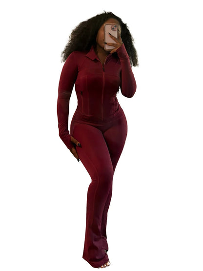 Women Clothes Two Piece Flared Pants Tracksuits Set
