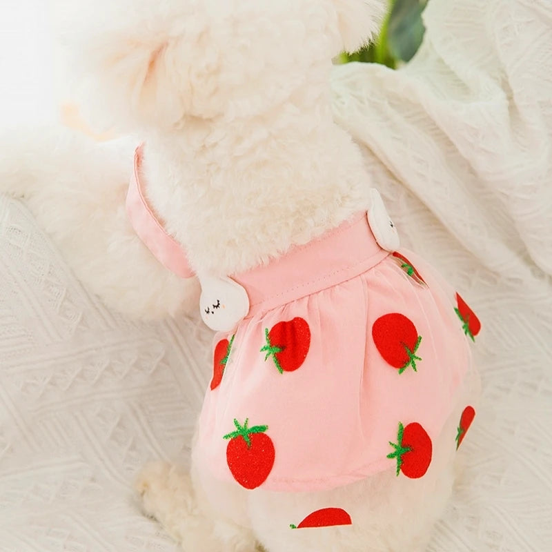 Summer Strawberry Dress for Dog Pet Clothing Dog Suspender Skirt Dog Clothes Cats Puppy Print Cute Dog Mesh Dress Pet Supplies