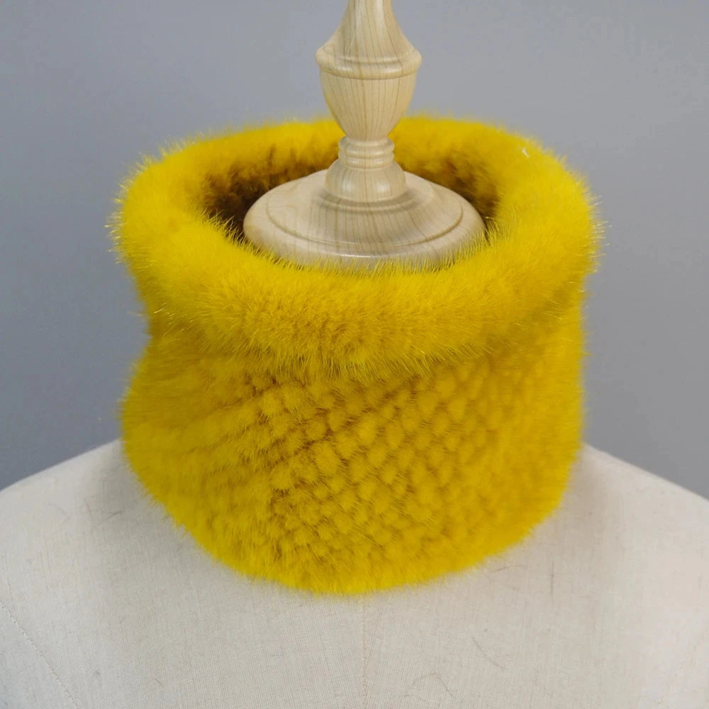 2025 New Women Winter Real Mink Fur Scarves headbands Good Elastic Knitted Natural Mink Fur Scarf Thick Warm Lady Fur Ring Shawl