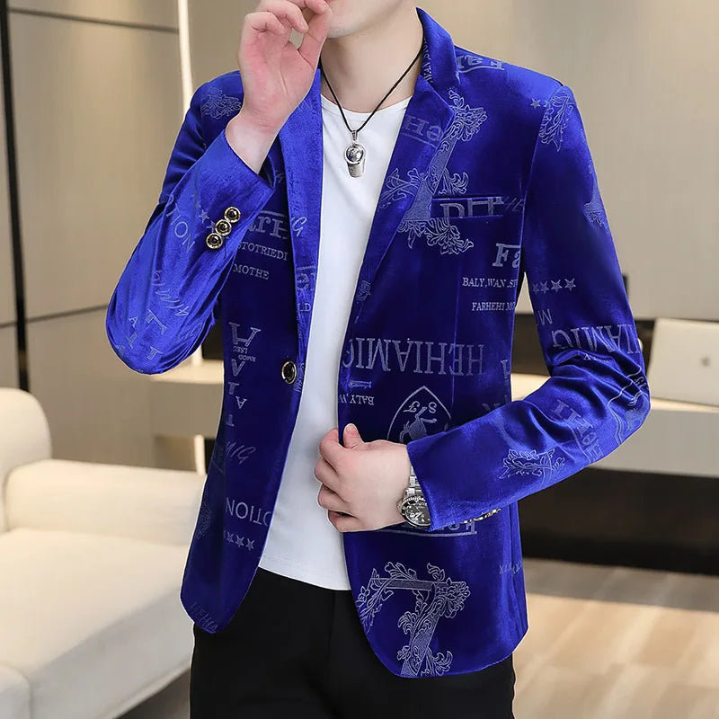 Men's golden velvet boutique fashion handsome casual hot gold trend autumn and winter suit coat with men's small suit coat