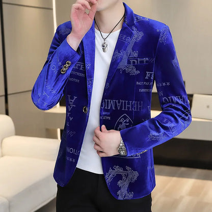 Men's golden velvet boutique fashion handsome casual hot gold trend autumn and winter suit coat with men's small suit coat