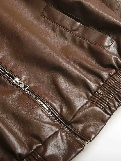 Autumn Style French Fashionable Versatile Textured Leather Jacket