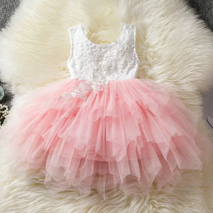 Kid's Princess Backless Dress Sleeveless Elegant Girls Birthday Party Dress Flower Girls Dress for Wedding Tutu Gown 1-5 Years