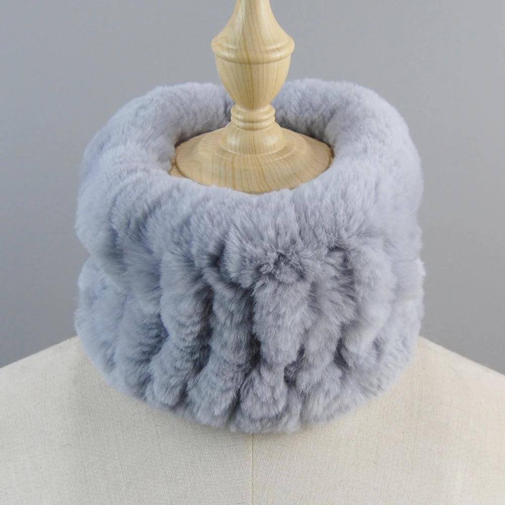 Good Elastic Rex Rabbit Fur Ring Scarves Winter Warm Women Genuine Rex Rabbit Fur Scarf Knitted Real Natural Fur Wraps Headbands