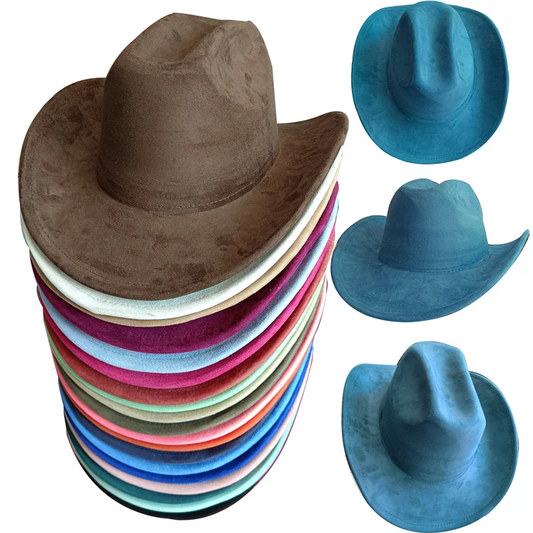 Western suede leather 7.5CM Western denim women's Fedora hat men's church jazz hat fashion travel party hat denim hat 2024