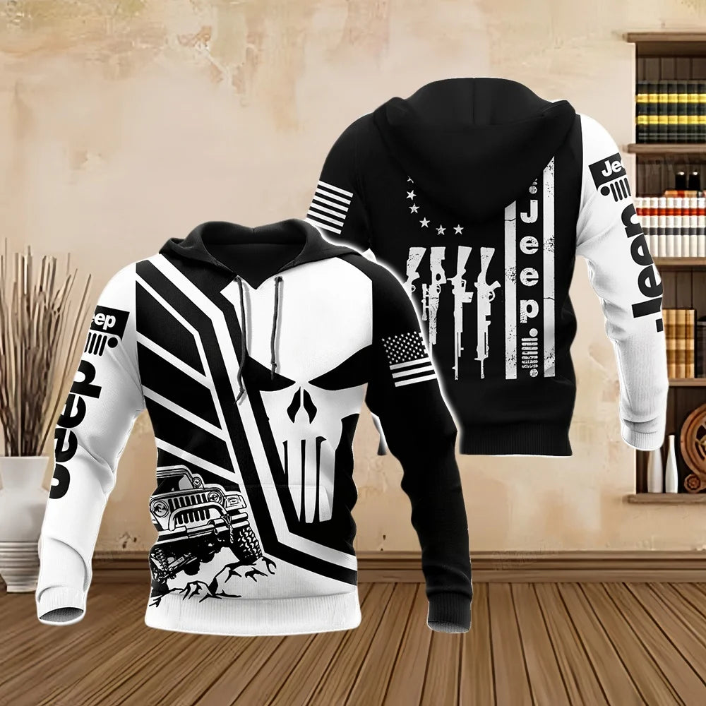 Fashion Men Hoodies Four Seasons Vintage Skull 3D Print Pullover Sweatshirts Men Comforts Kangaroo Pocket Y2k Hoodies Clothing