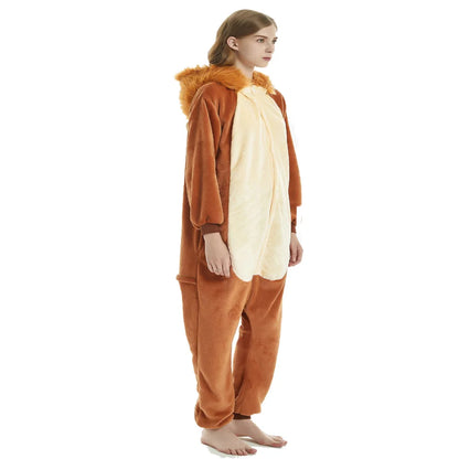 Kigurumi Adult Animal Costume Lion Onesie Plus Size Anime Brown Plush Pajamas Halloween Party Men Women Sleep Jumpsuits Pyjamas