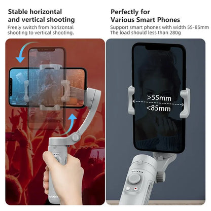 HQ3 3-Axis Gimbal Stabilizer for Smartphone Handheld Phone Video Record, Android iPhone Tiktok Vlog Cellphone Stabilizer