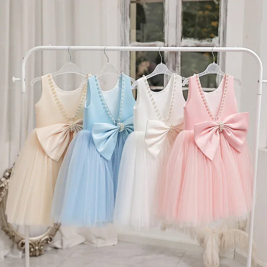 Kid's Princess Backless Dress Sleeveless Elegant Girls Birthday Party Dress Flower Girls Dress for Wedding Tutu Gown 1-5 Years