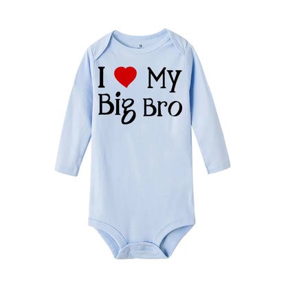 Heart Pattern&I Love My Big Brother Baby Jumpsuit Cute Newborn Long Sleeve Bodysuit Round Neck Girl Boy Jumpsuit As Gift To Baby