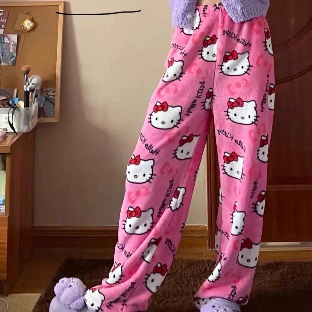 2025 New Hello Kitty Pajamas Pants Anime Women's Pajama Pants Cartoon Couple Home Sleepwear Trousers Leisure Home Clothing