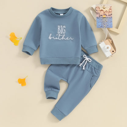 Baby Brother Matching 2Pcs Set Long Sleeve Crew Neck Embroidery Letters Sweatshirt Elastic Waist Sweatpants Infant Clothes