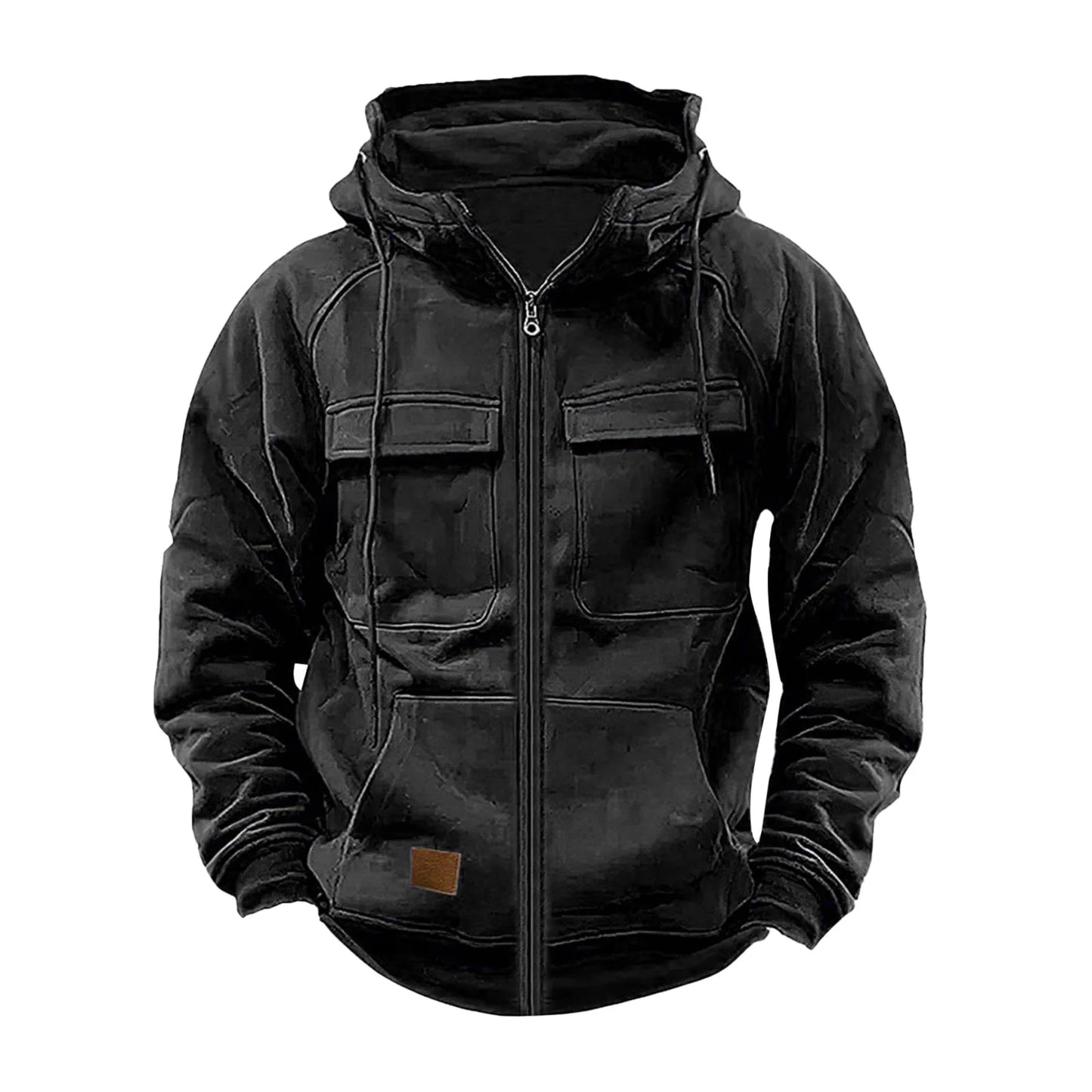 New Autumn Winter Men's Hooded Solid Hoodies Jackets Multi Pockets Male Zipper Sweatshirts Sports Outdoor Casual Hoodie Coat