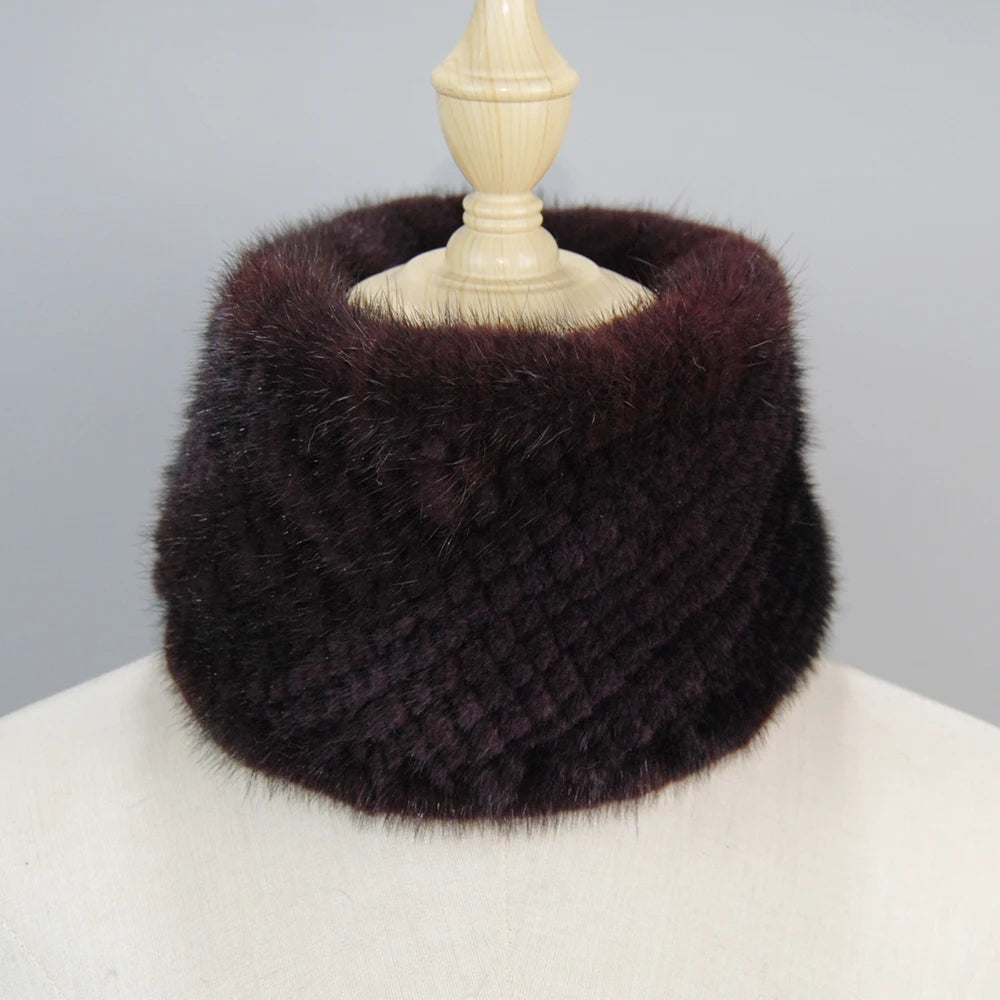 2025 New Women Winter Real Mink Fur Scarves headbands Good Elastic Knitted Natural Mink Fur Scarf Thick Warm Lady Fur Ring Shawl