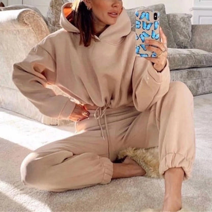 Winter Two Piece Sets Women Tracksuit Oversized Suit Autumn Trouser Suits Female Sweatshirt Solid Sports Hoodie Sportswear