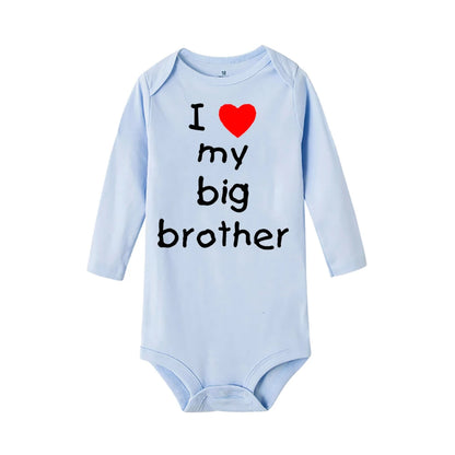 Heart Pattern&I Love My Big Brother Baby Jumpsuit Cute Newborn Long Sleeve Bodysuit Round Neck Girl Boy Jumpsuit As Gift To Baby