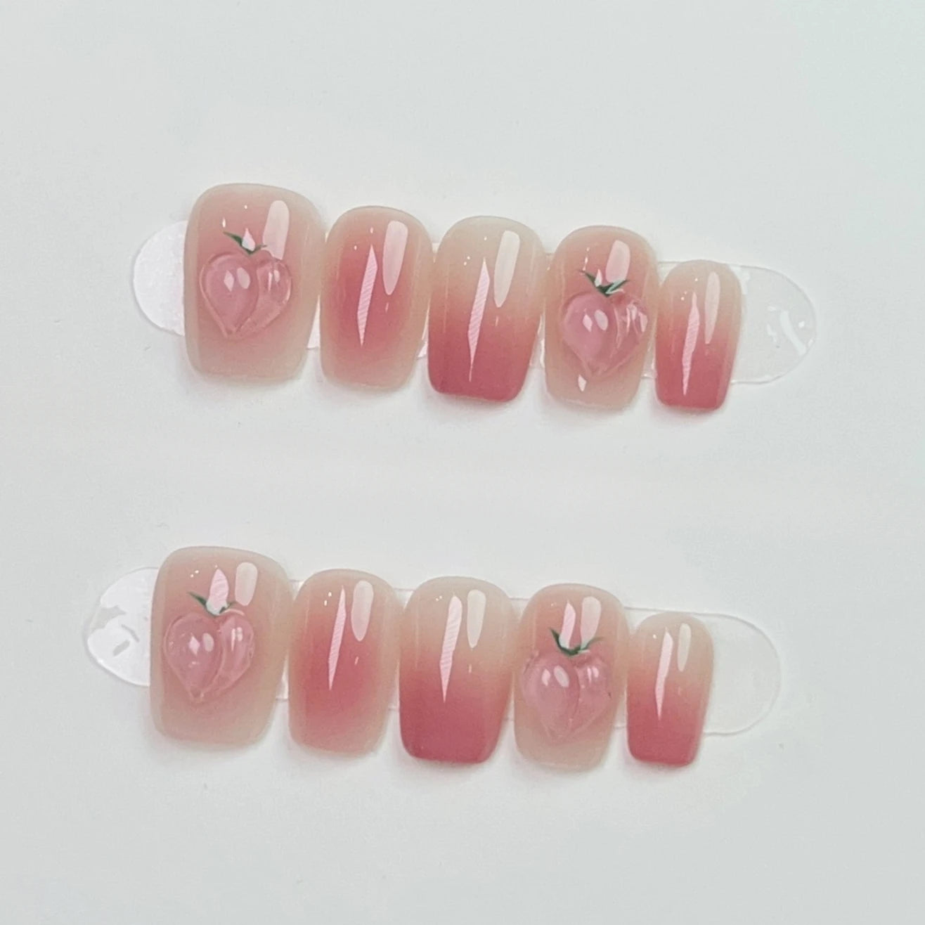 10Pcs Short Round Handmade Press On Nails Full Cover Peach Pink Summer Design Cute False Nails Artificial Manicure False Nails